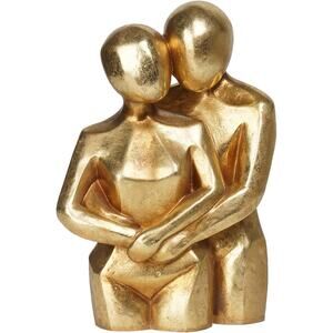 Gold Hugging Couple Statue Modern Lovers Figurine Resin Home Shelf Décor Gift